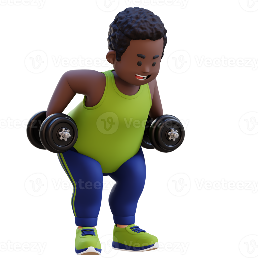 3D Plus Size Overweight obesse african man Bent Over Row png