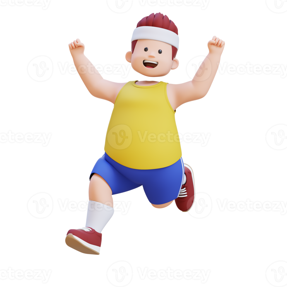 Joyful 3D plus size overweight big man running png