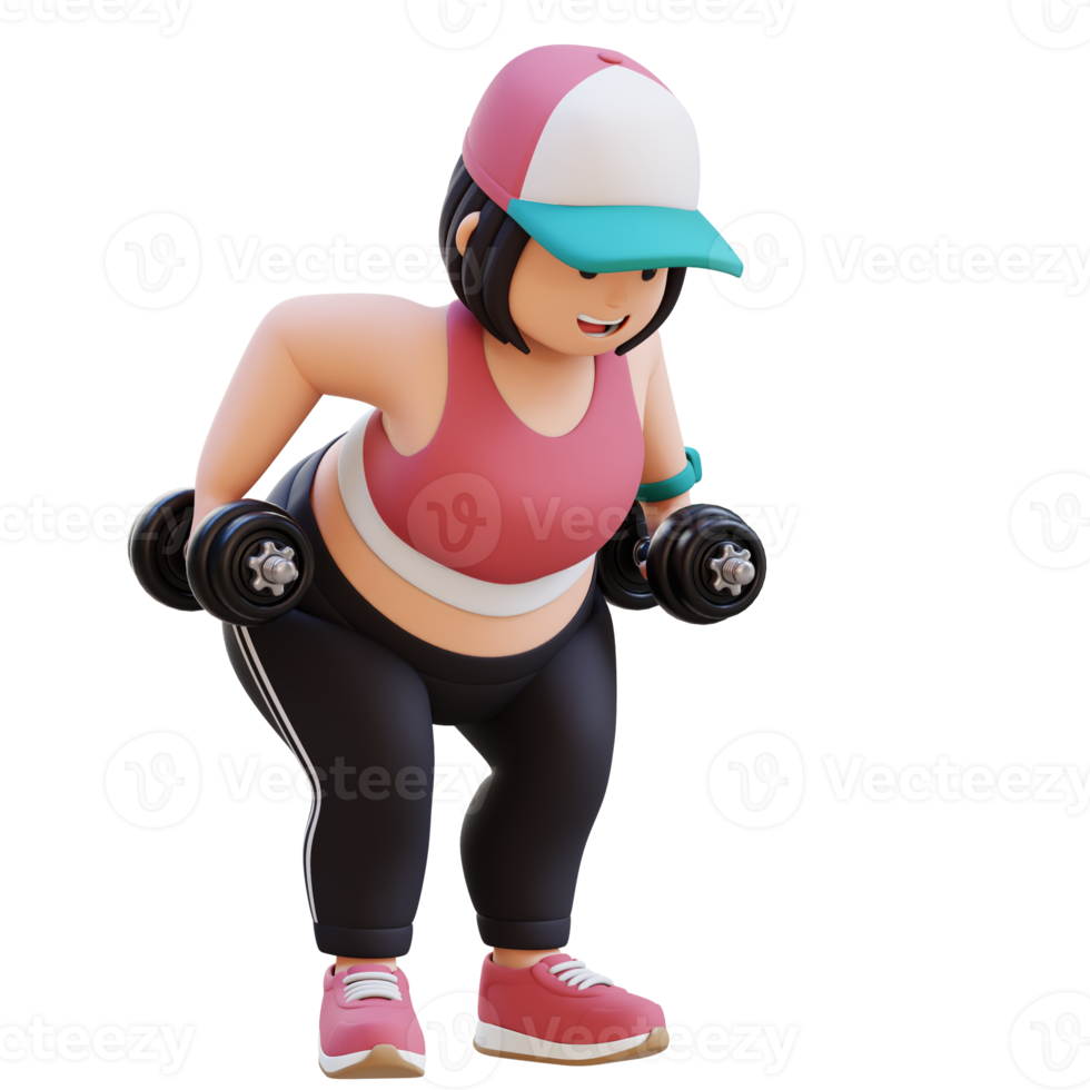 3D Plus Size Overweight girl Bent Over Row png
