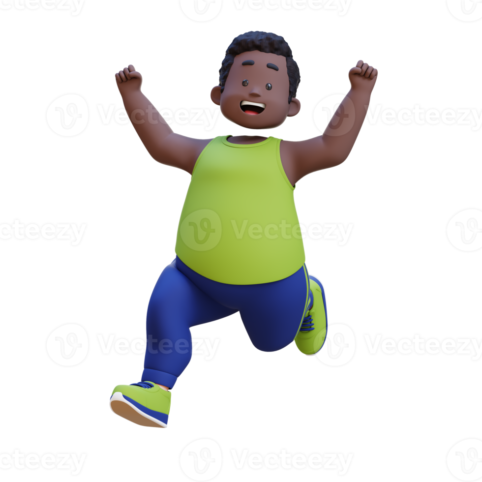 Joyful 3D plus size overweight obesse african man running png