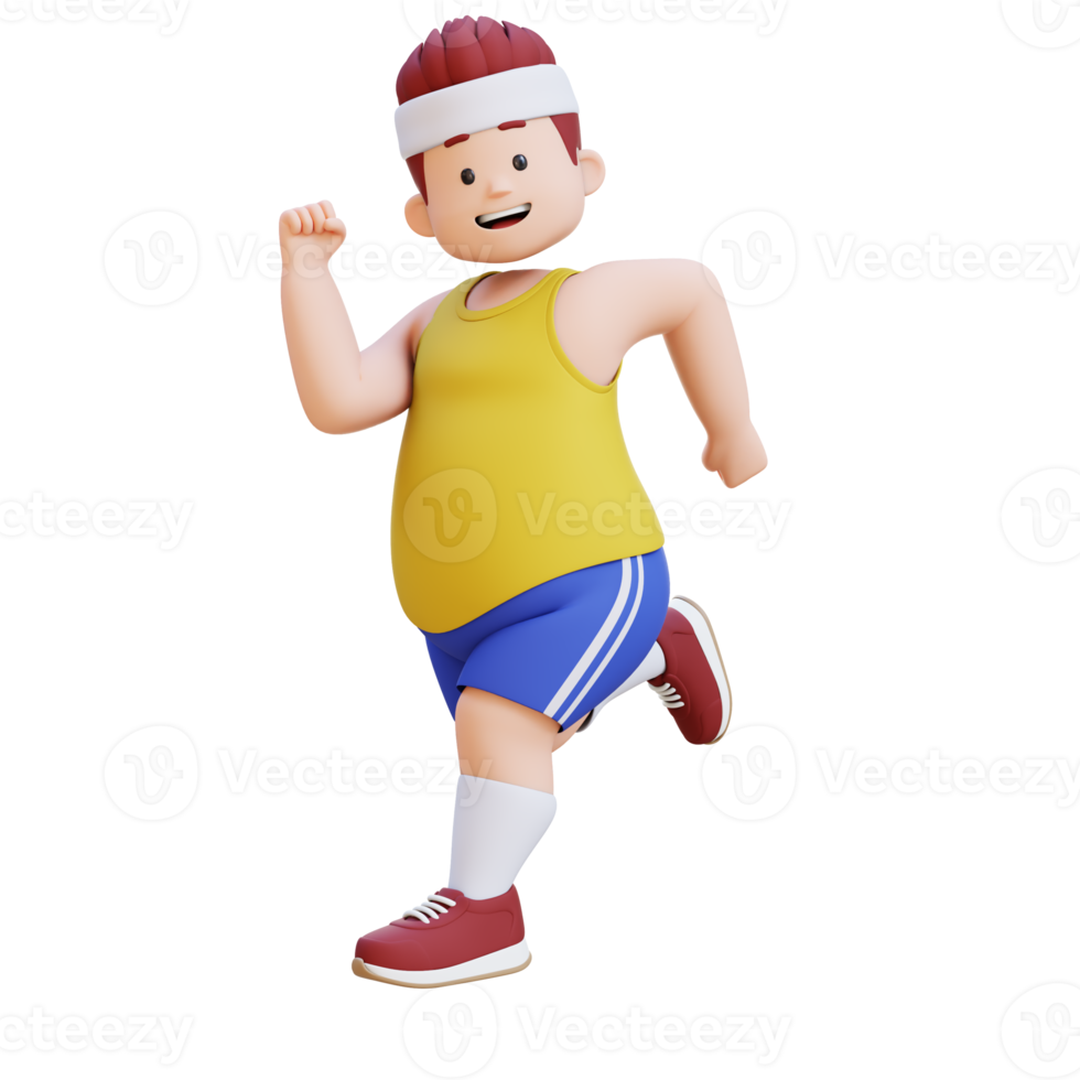 3D plus size overweight big man Running png