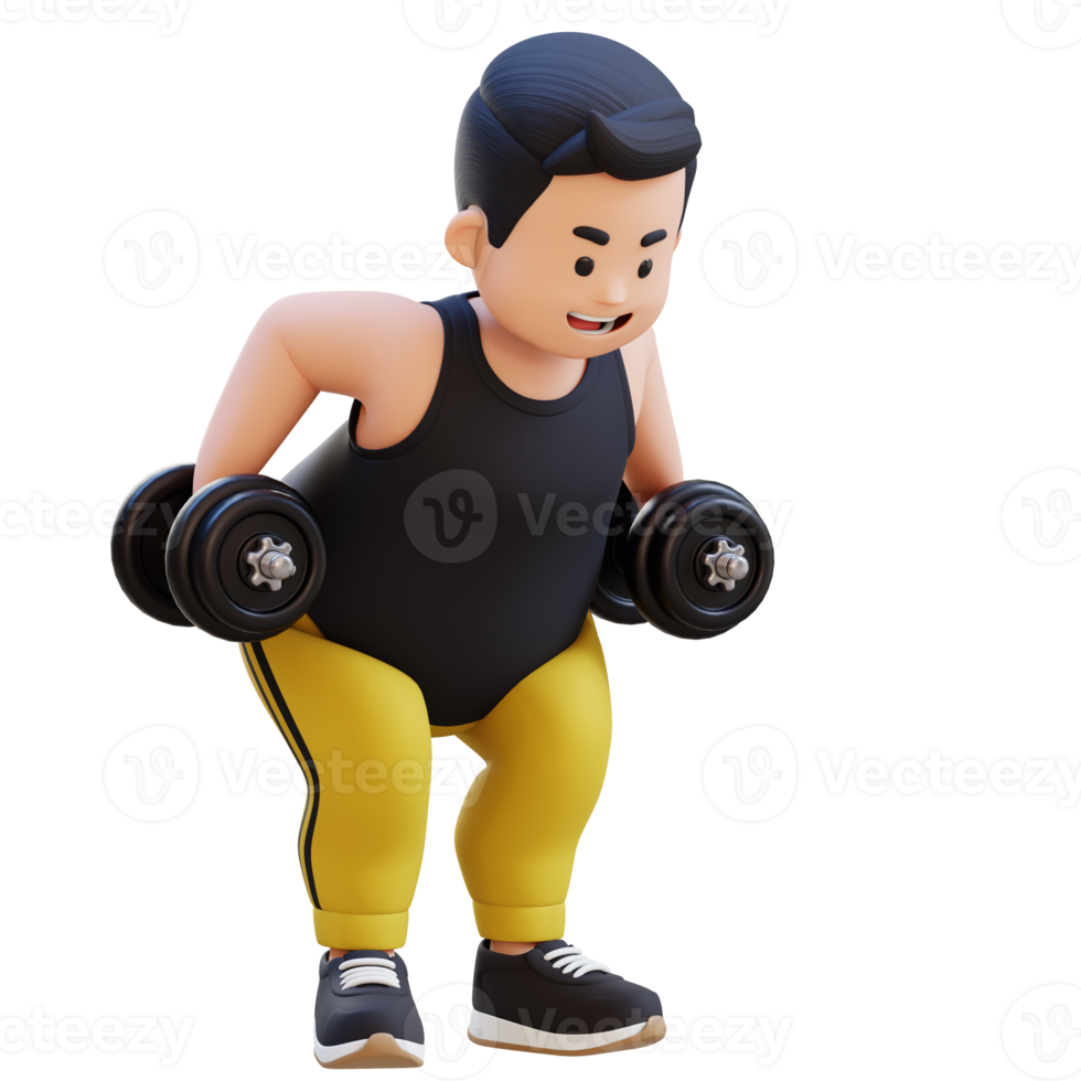 3D Plus Size Overweight obesse man Bent Over Row png