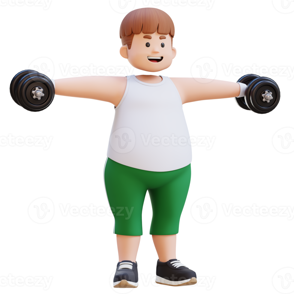 3D Plus Size Overweight Man character in Dumbbell Lateral Raise png