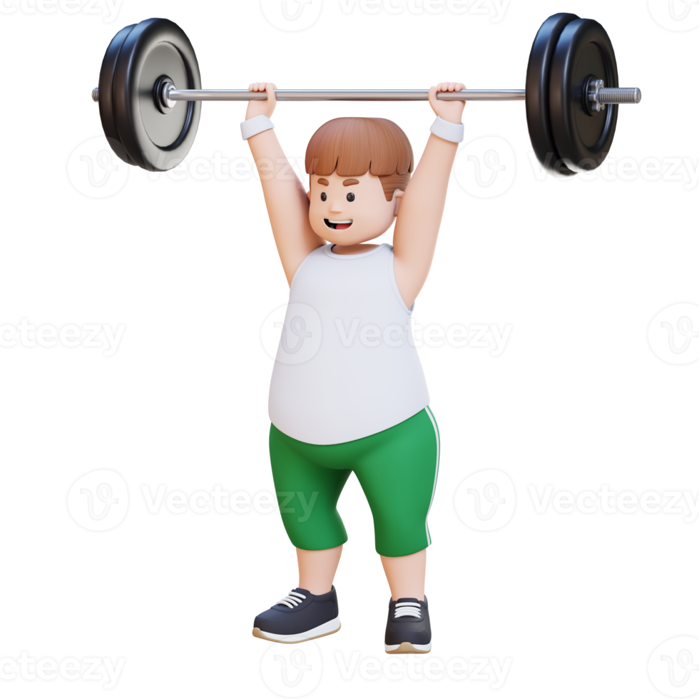 3D Plus Size Overweight Man character doing Overhead Press png