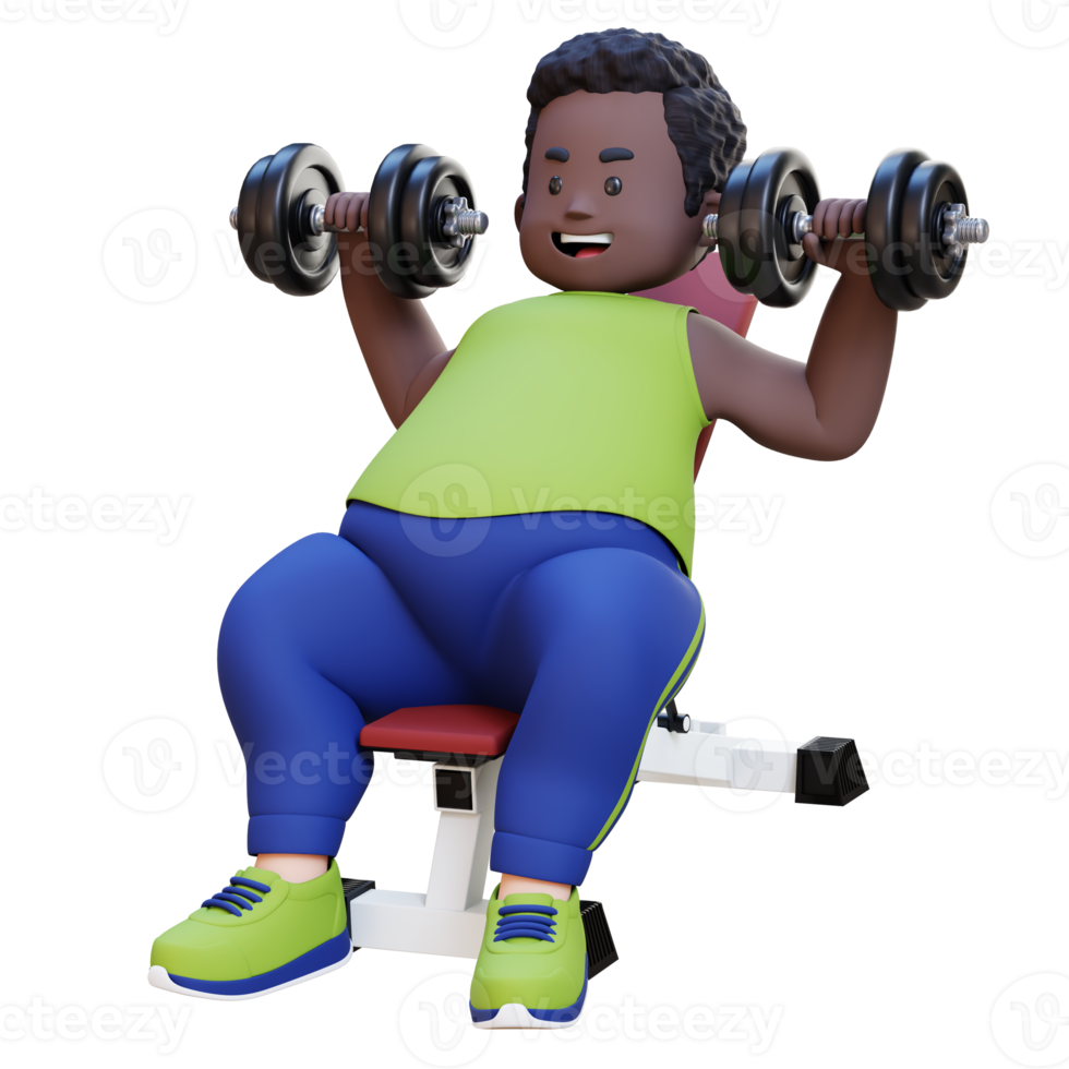 3D Plus Size Overweight obesse african man Incline Bench Dumbbell Chest Press Exercise png