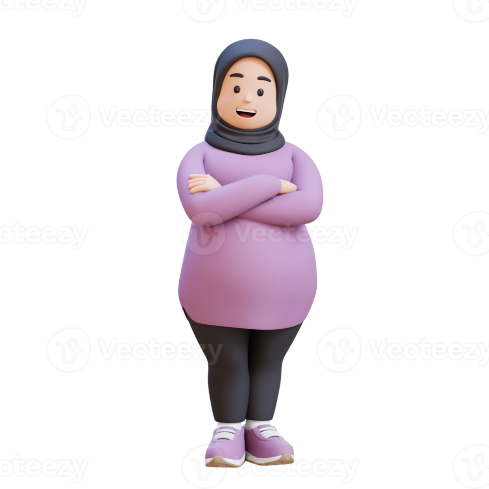 3D plus size overweight fat muslim woman crossed arm png