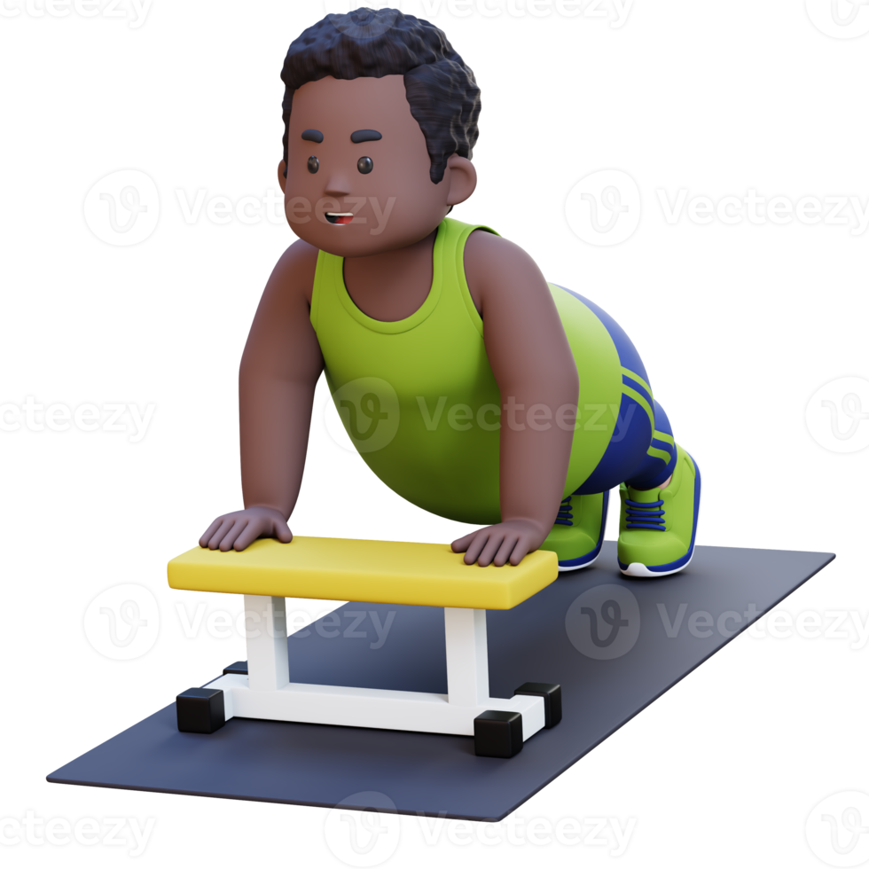 3D Plus Size Overweight obesse african man Doing Incline Push Ups png