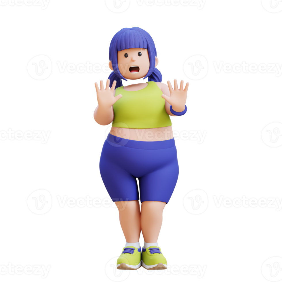 Scared 3D render plus size overweight woman png