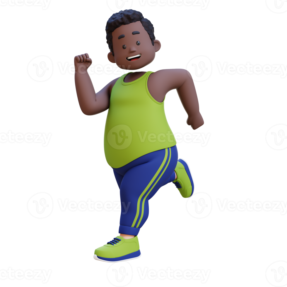 3D plus size overweight obesse african man Running png