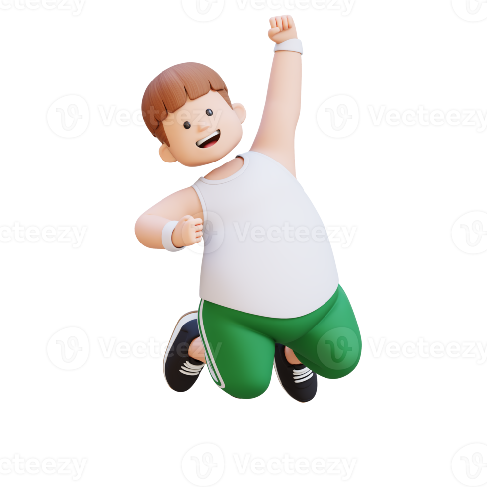 3D plus size overweight man character in sportswear jumping with excitement png