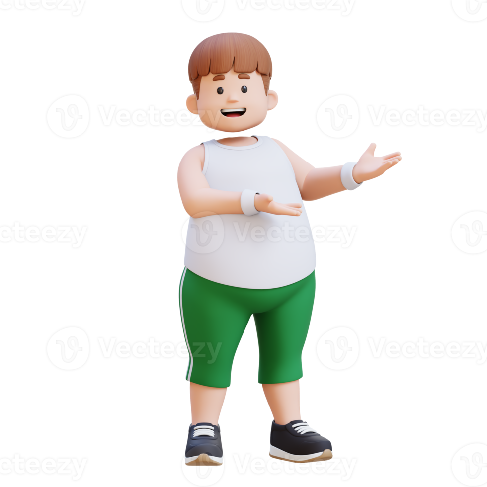 3D plus size overweight man character presenting png