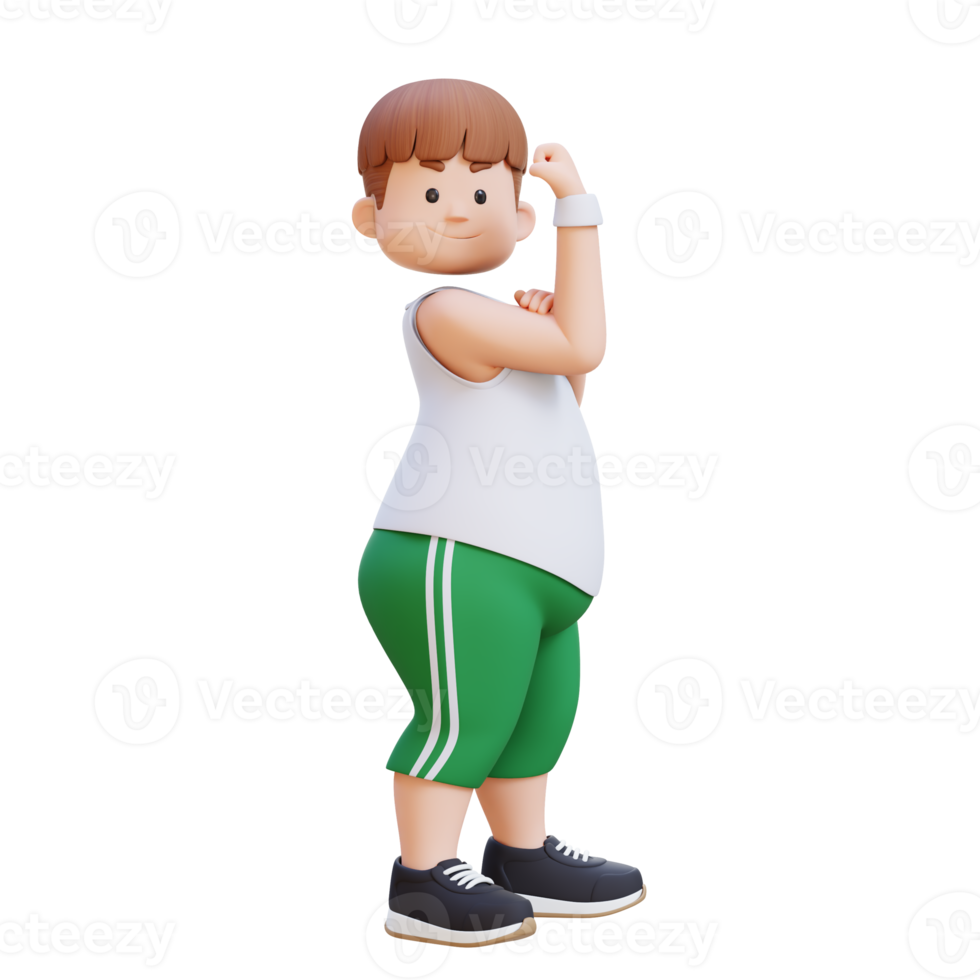 3D plus size overweight man character Flexing his Biceps png