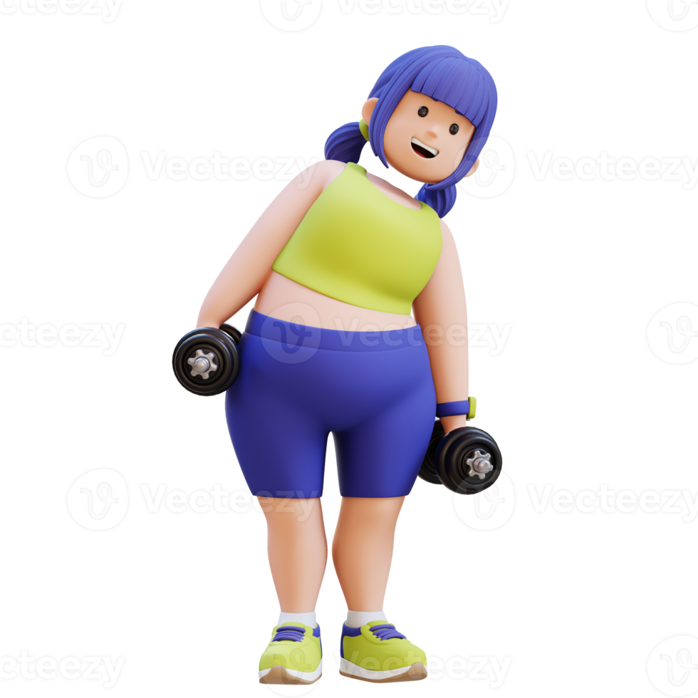 3D render Plus Size Overweight woman Dumbbell Side Bend exercise png