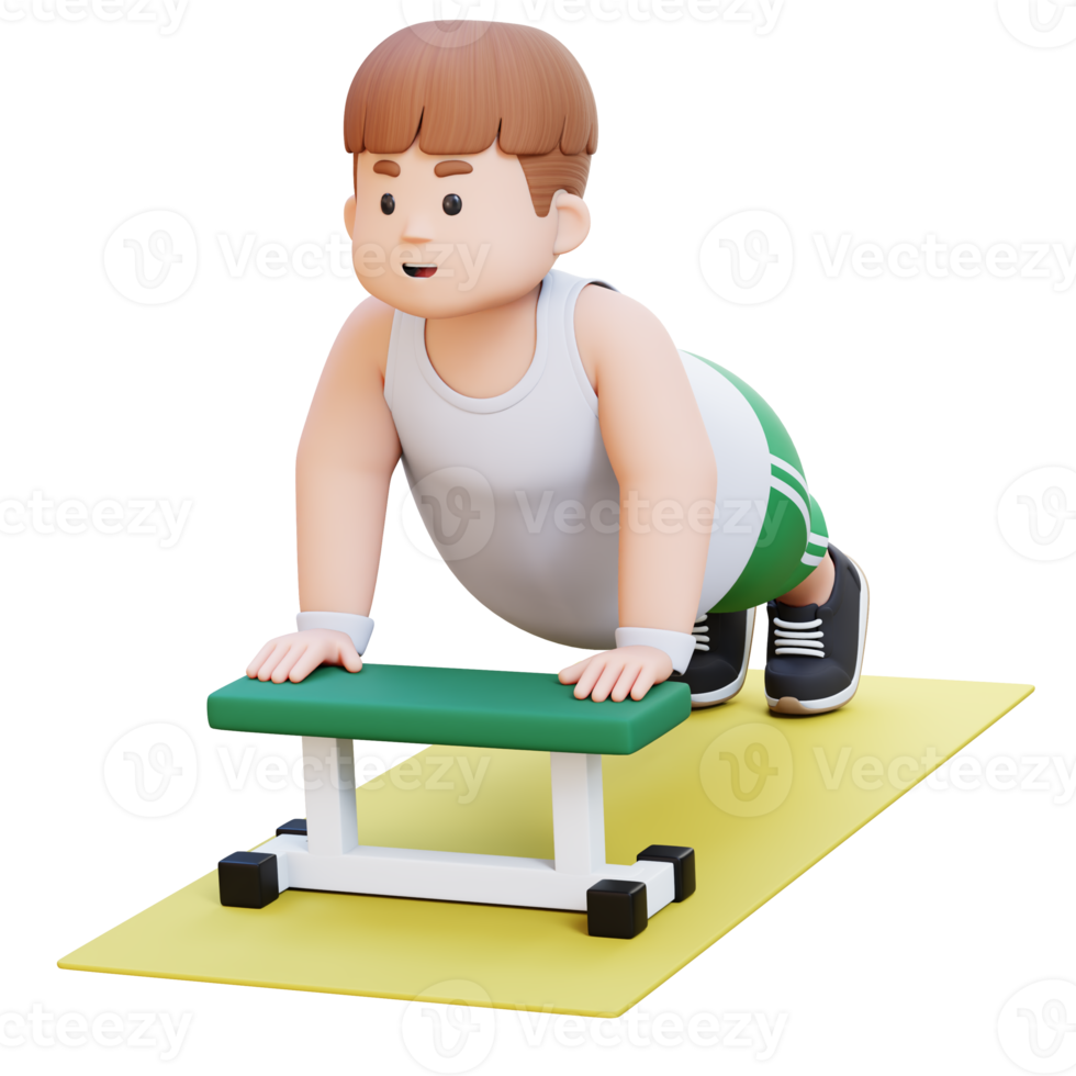 3D Plus Size Overweight Man character Doing Incline Push Ups png