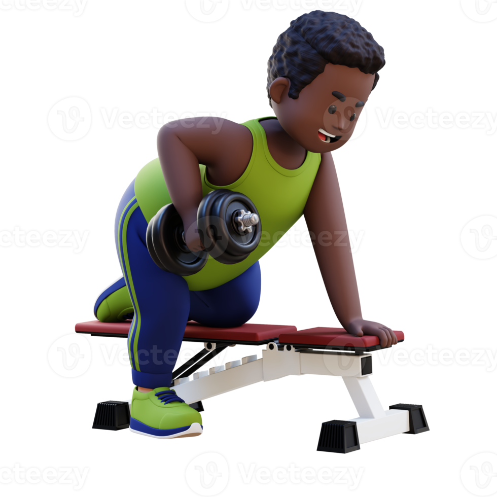 3D Plus Size Overweight obesse african man Doing Dumbbell Rows png