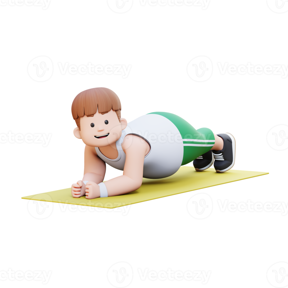 3D Plus Size Overweight Man character Doing a Plank Exercise png