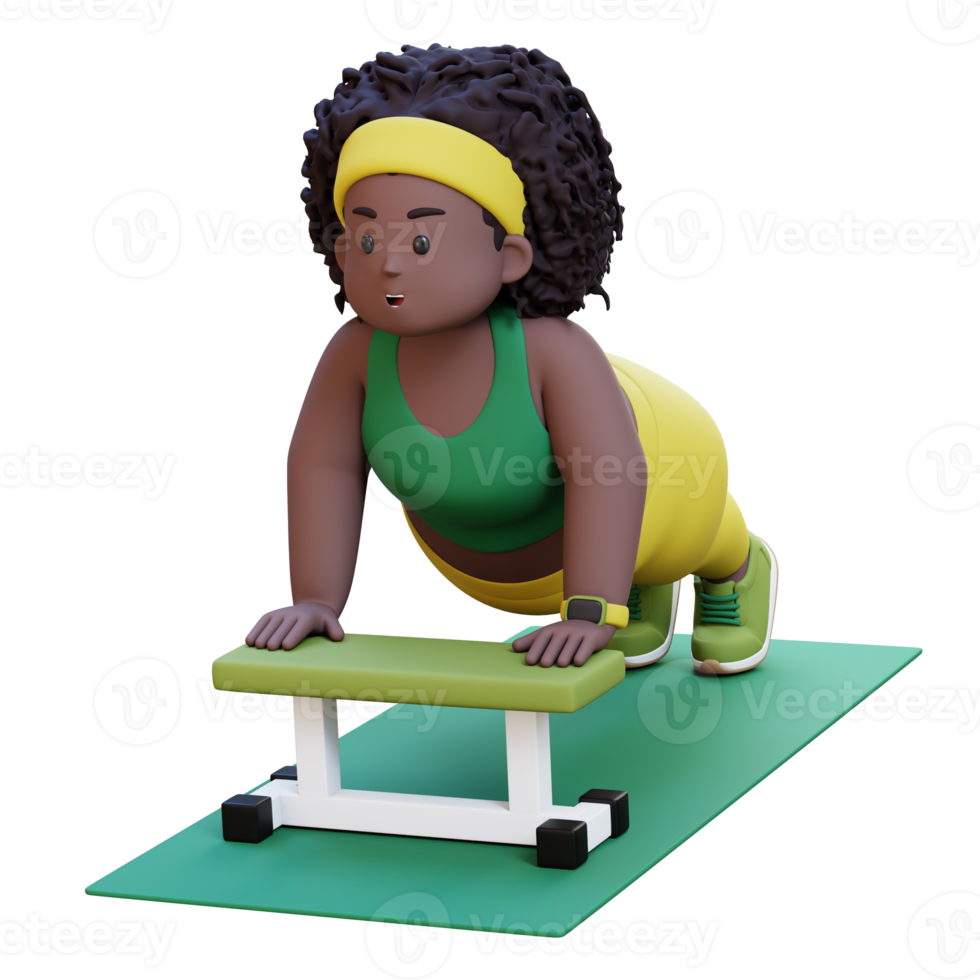 3D Plus Size Overweight african woman Doing Incline Push Ups png