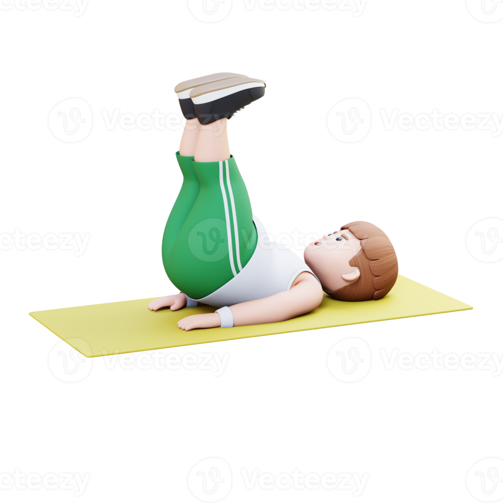 3D Plus Size Overweight Man character Doing Leg Raises on a Mat png