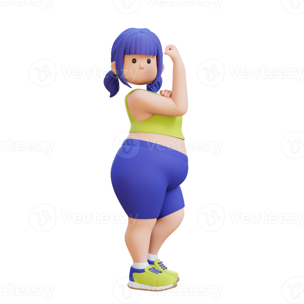 3D render plus size overweight woman Flexing his Biceps png
