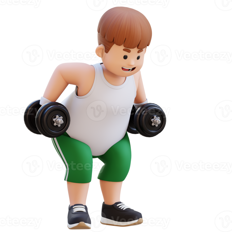 3D Plus Size Overweight Man character Bent Over Row png