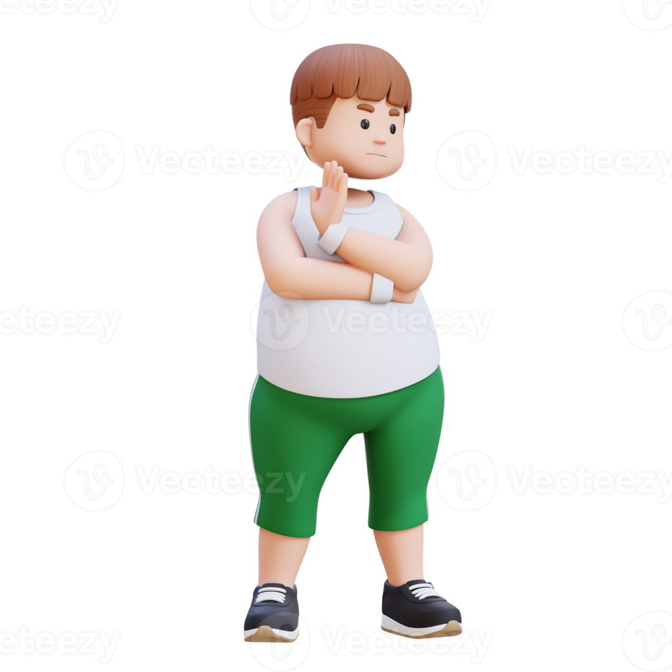 denial 3D plus size overweight man character in Sportswear png