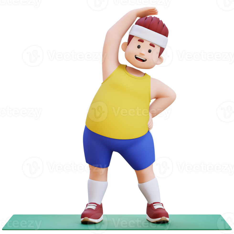 3D Plus Size Overweight big man exercising on yoga mat png