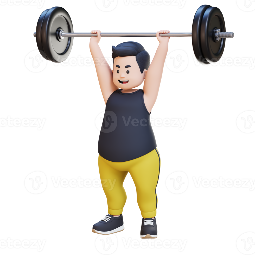 3D Plus Size Overweight obesse man doing Overhead Press png