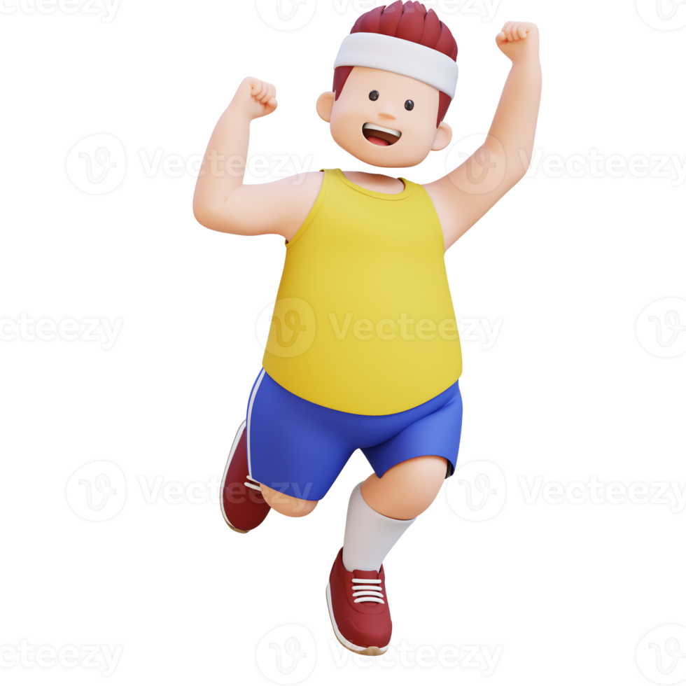 Joyful 3D plus size overweight big man Victory Jump png