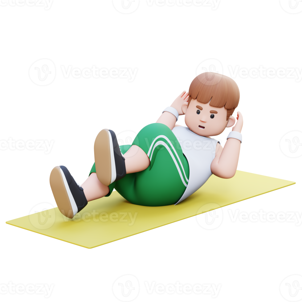3D Plus Size Overweight character Man exercise Bicycle Crunch png