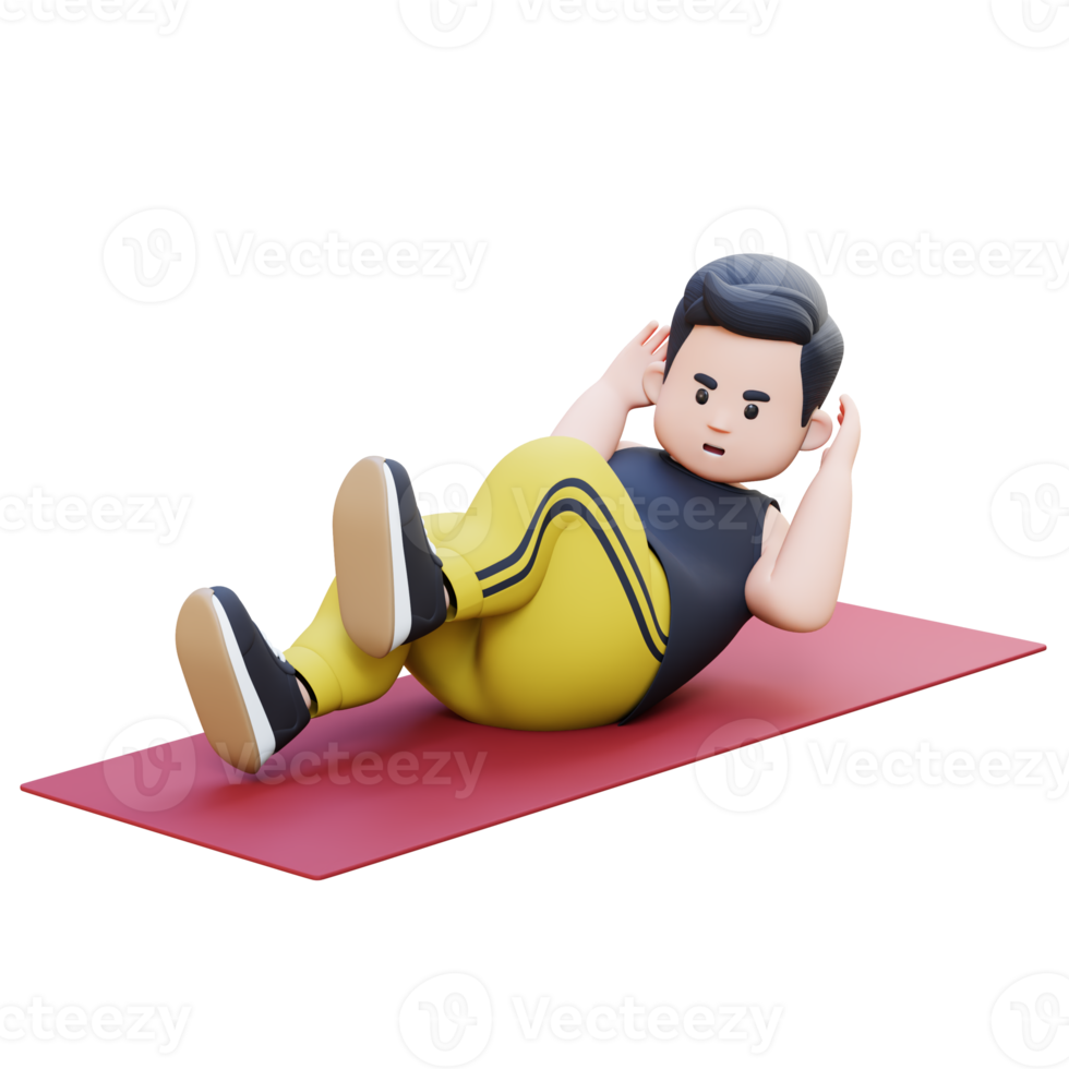 3D Plus Size Overweight obesse man exercise Bicycle Crunch png