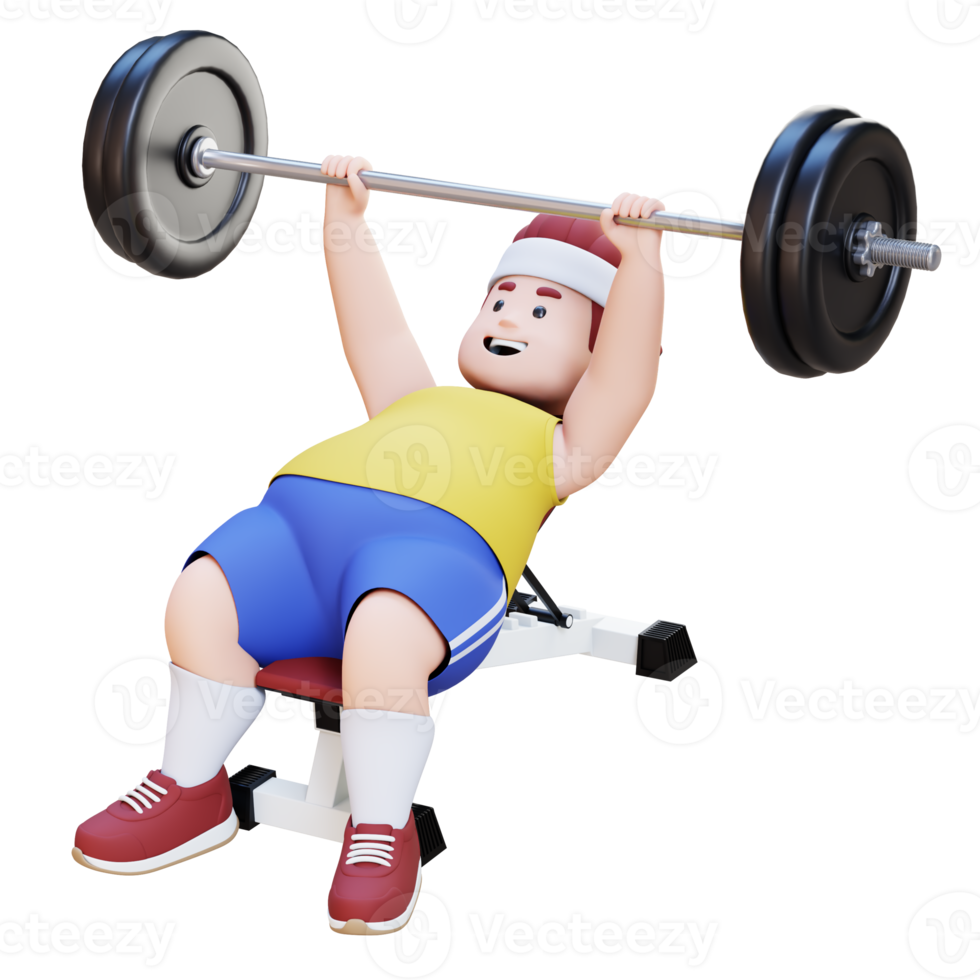 3D Plus Size Overweight big man doing Incline Bench Press png