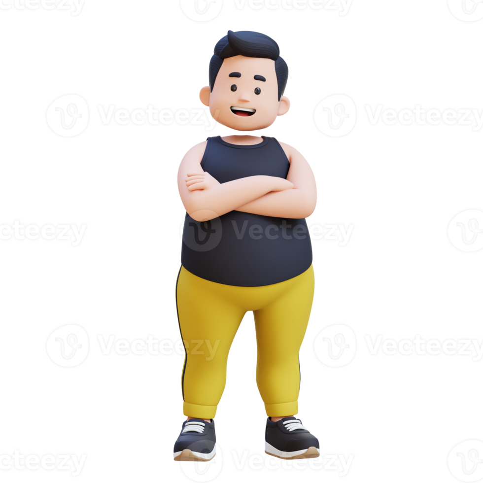 3D plus size overweight obesse man crossed arm png