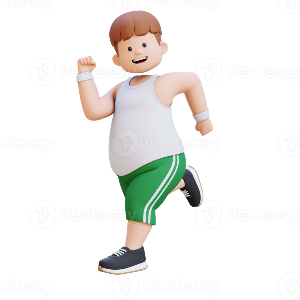 3D plus size overweight man character Running png