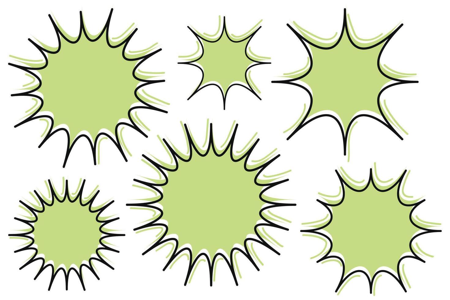 Abstract cartoon doodle starburst collection on green and black line. illustration. vector
