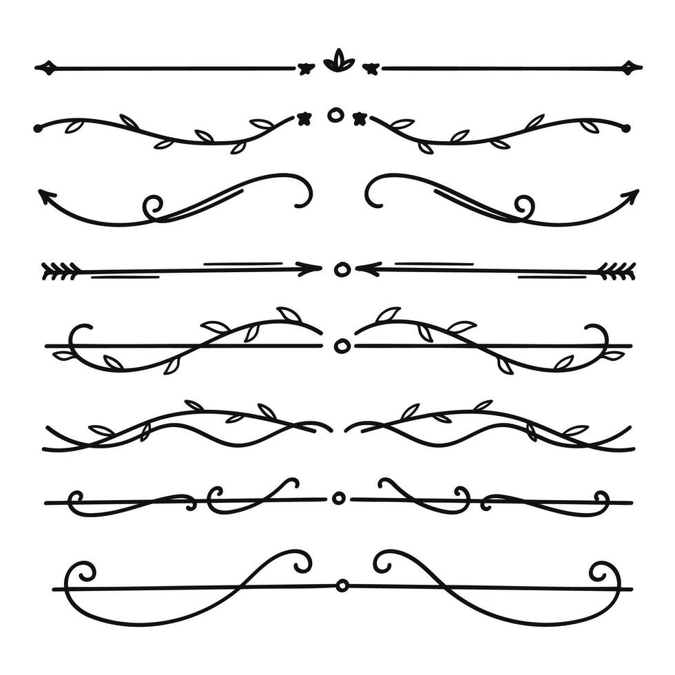 Nature floral vine line divider hand drawn for text layout separator decoration element collection. vector
