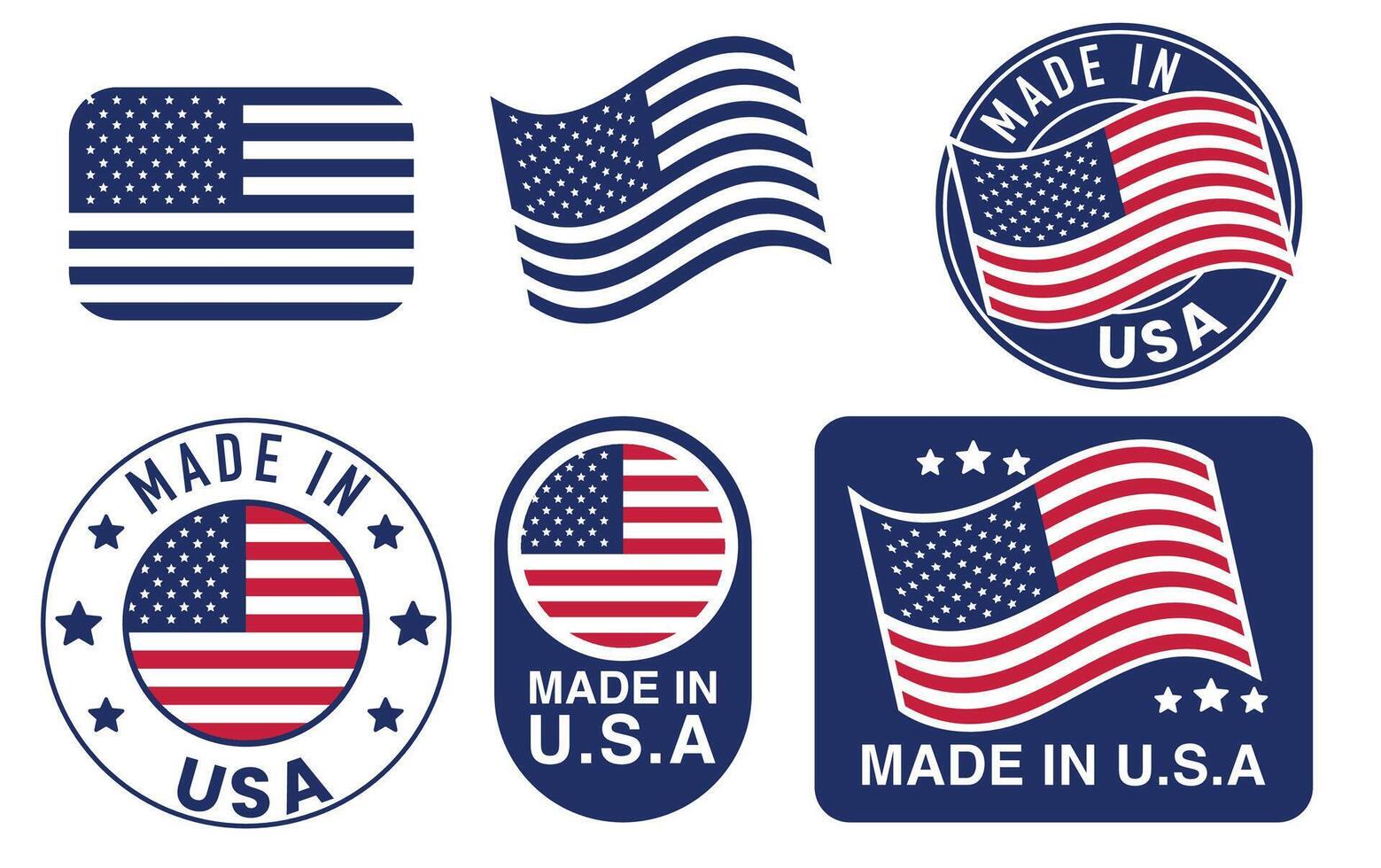 Made in USA label collection. Set of flat isolated stamp made in USA. vector