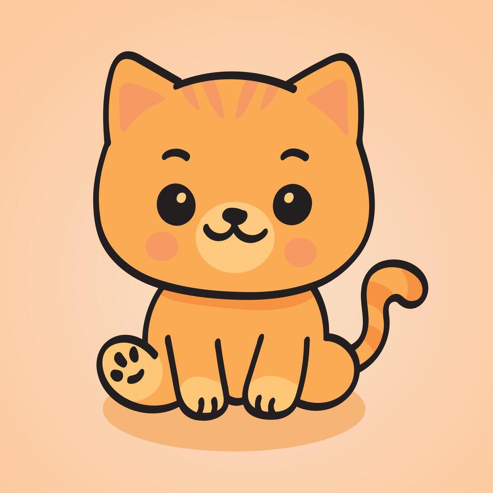 Cute orange cartoon cat illustration vector
