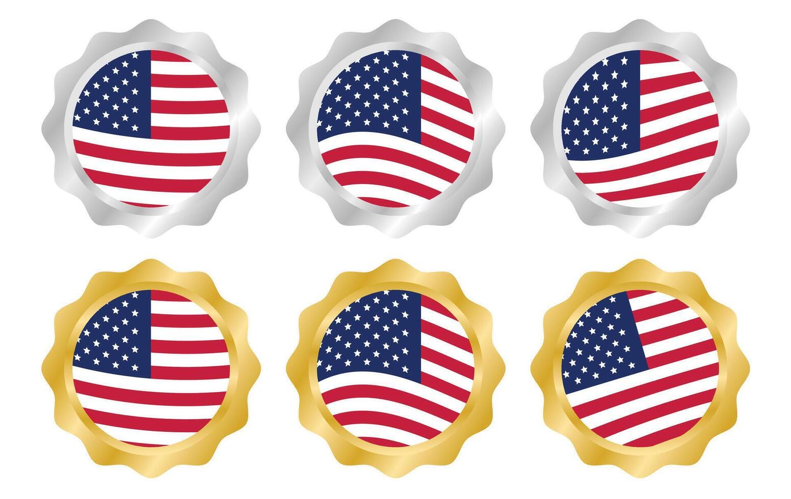 USA Flag with Gold and Silver Badge Frame Collection illustration vector