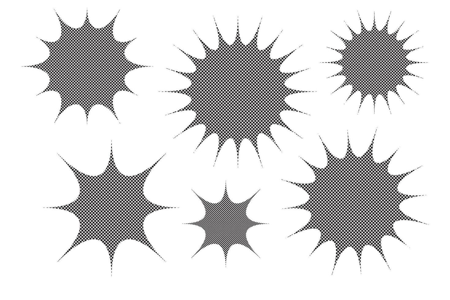 Abstract cartoon doodle starburst collection with halftones. vector