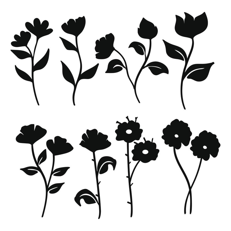 Botanical Silhouette Flowers Blossom Vintage Collection vector