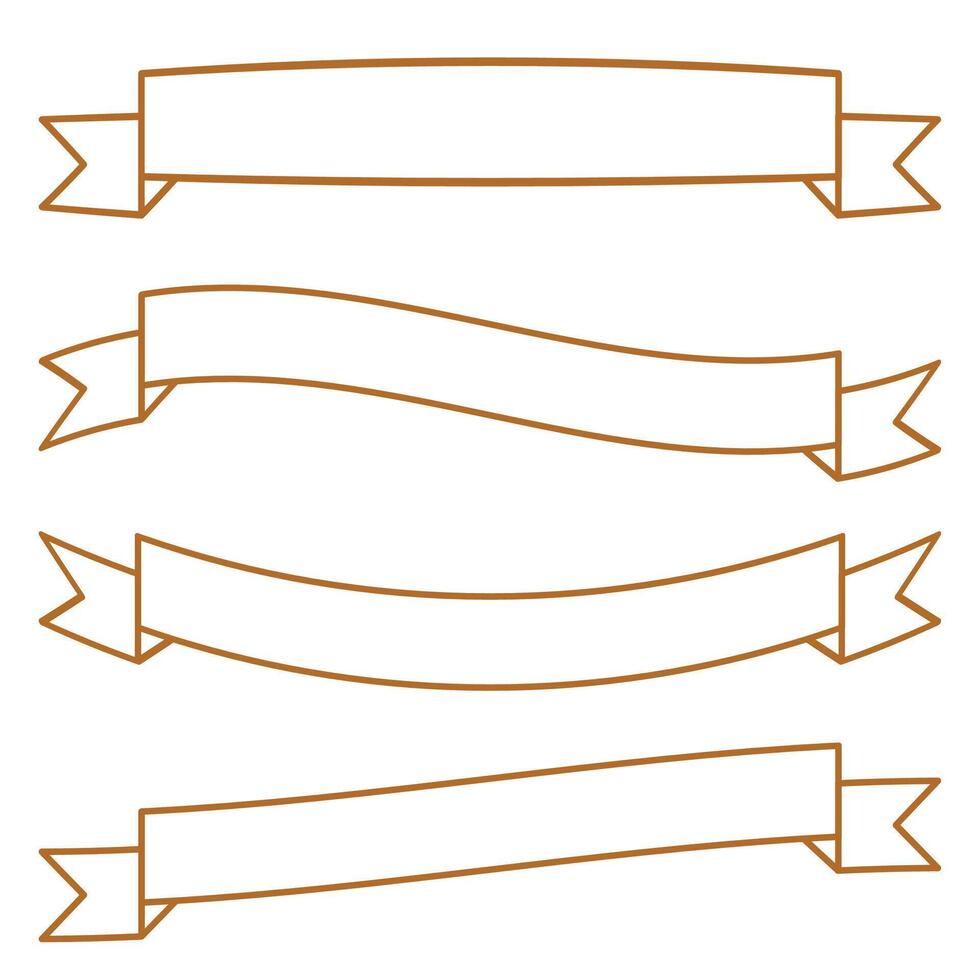 Gold vintage ribbon banners line art set. illustration vector