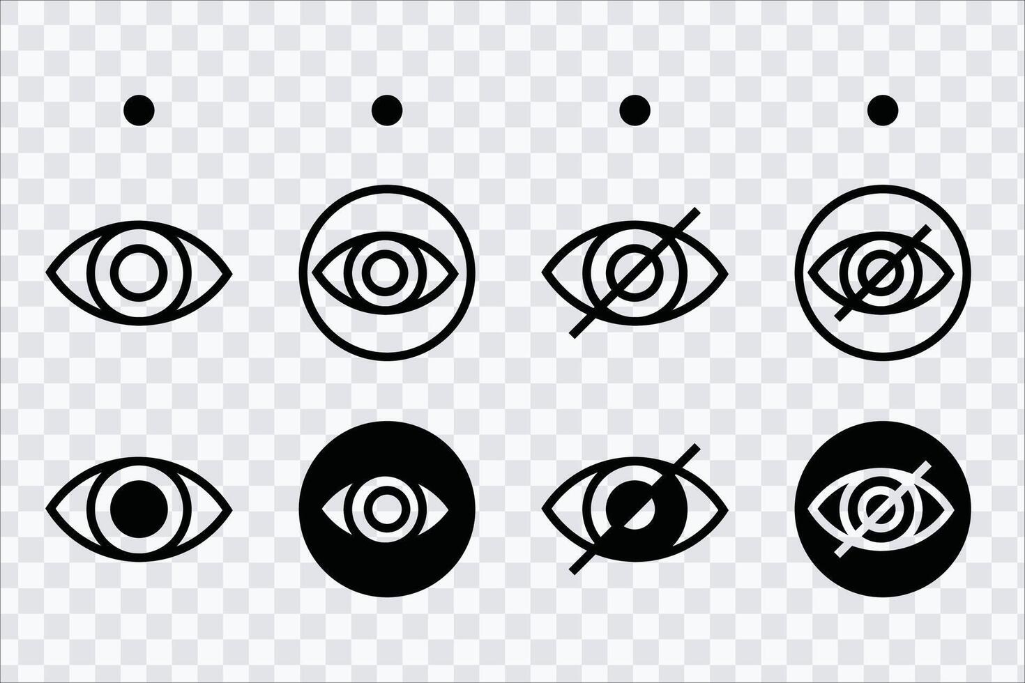 Hide and show password eye visibility icons in flat style for apps and web. vector