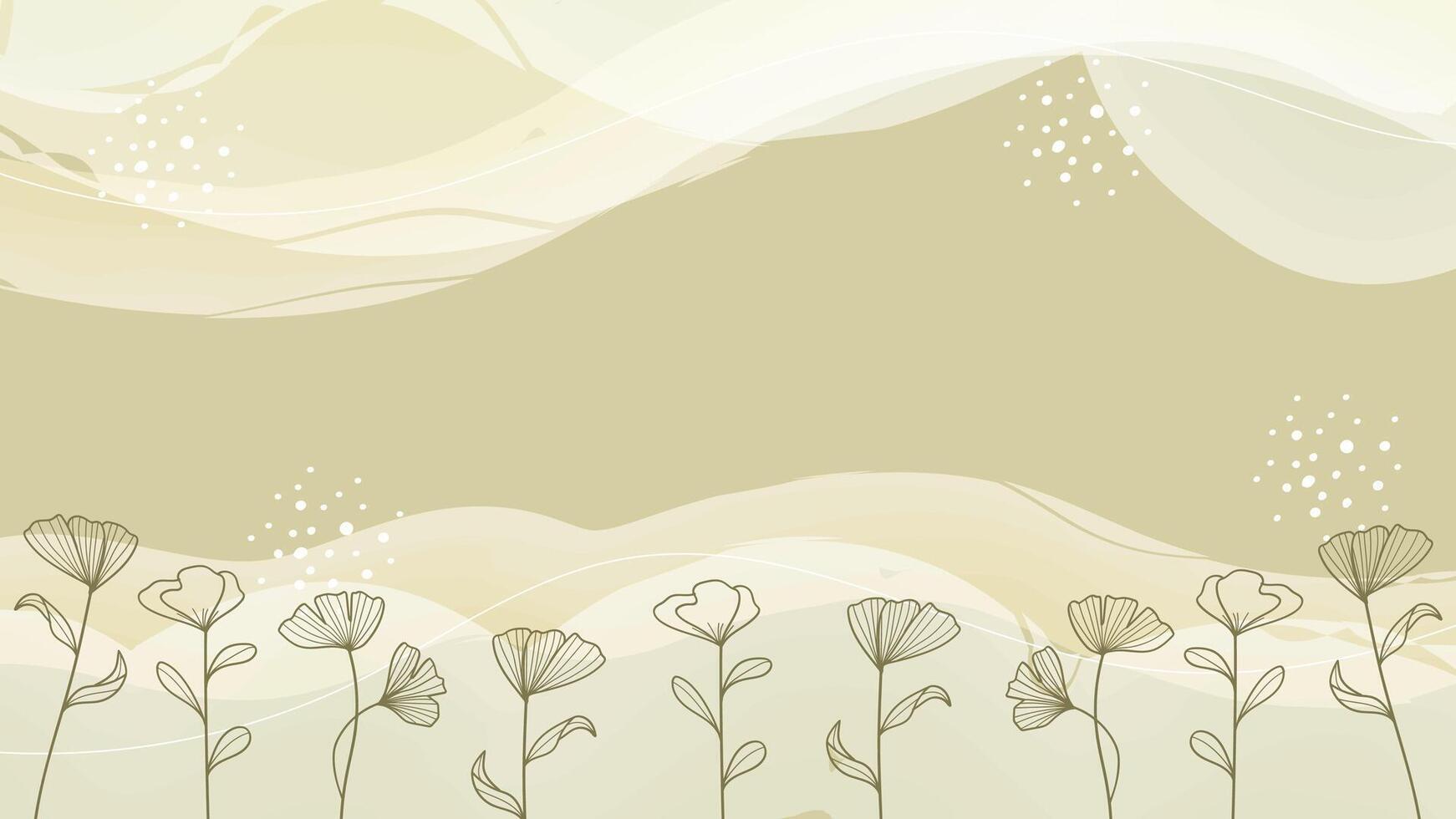 Modern yellow pastel nature background with ginkgo leaf line art bohemian banner background illustration vector