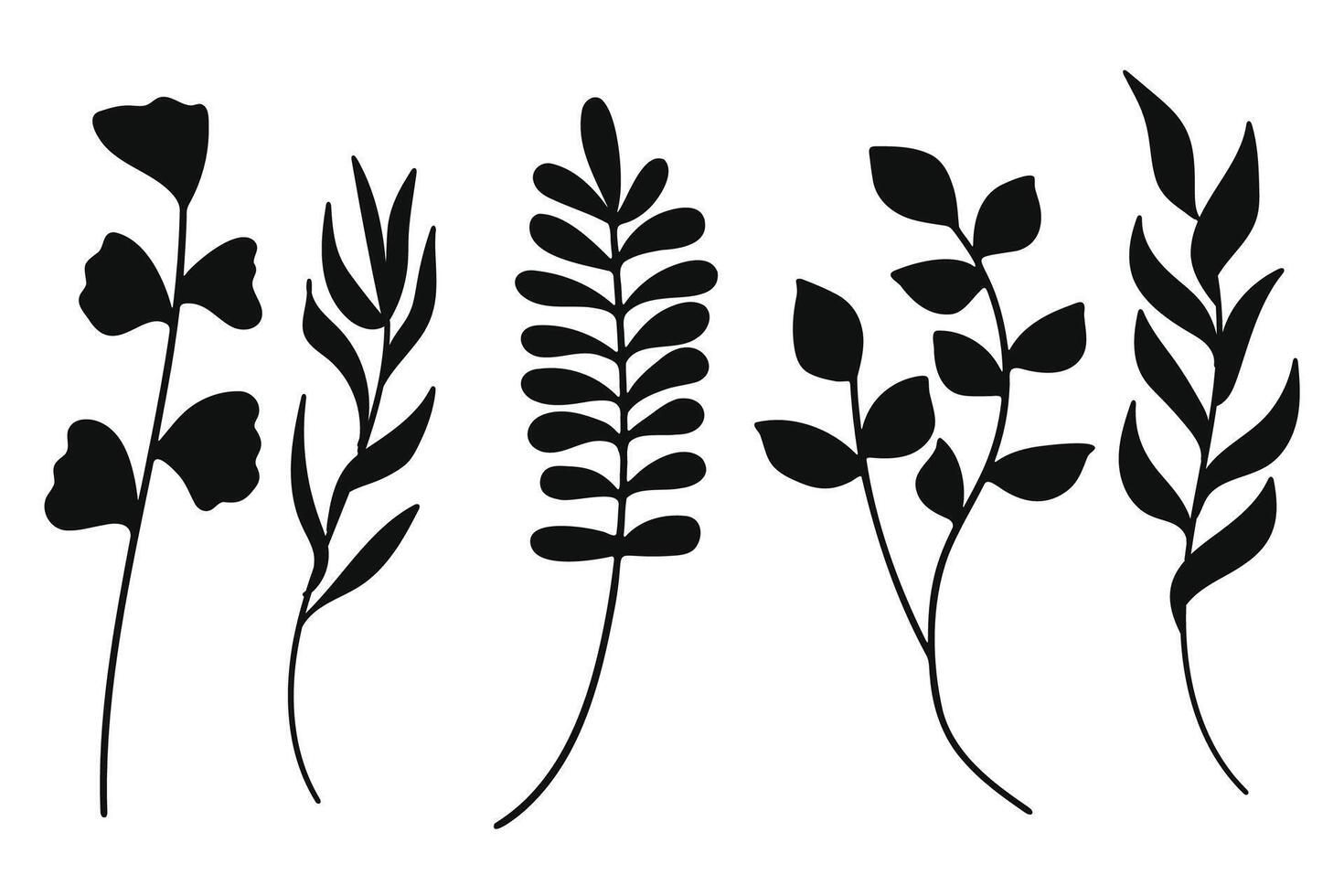 Botanical black leaf and branch silhouette collection. illustration. vector