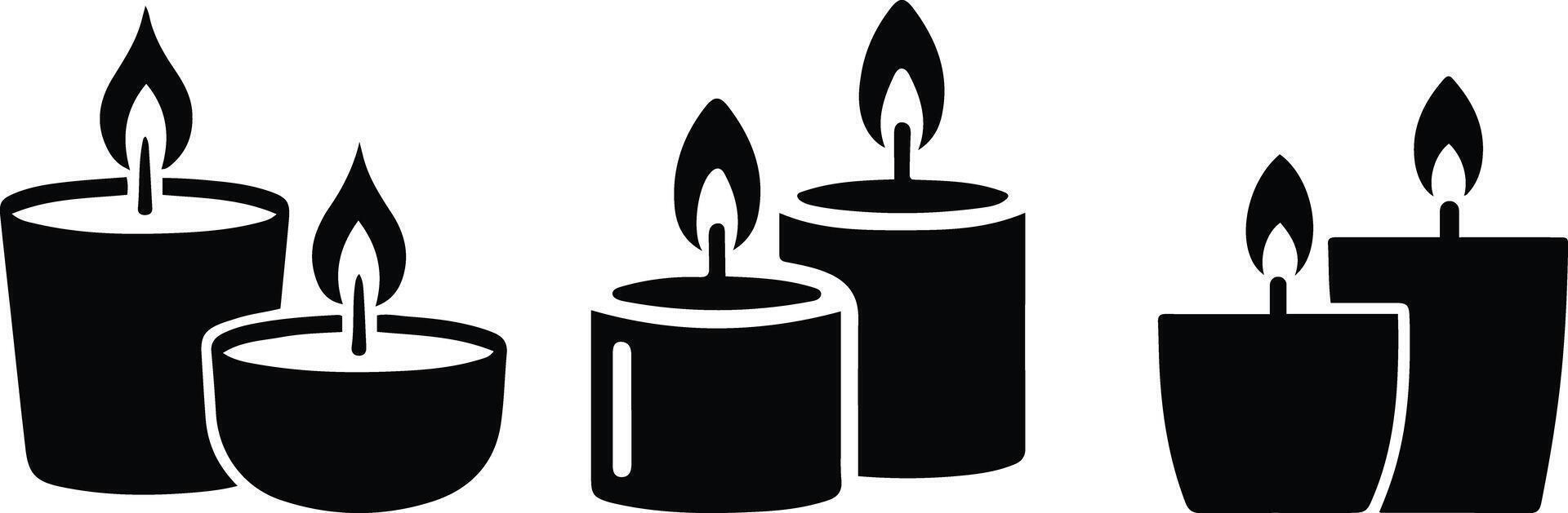 Candle Icons Set Candle Silhouette with Flame for Decoration. vector