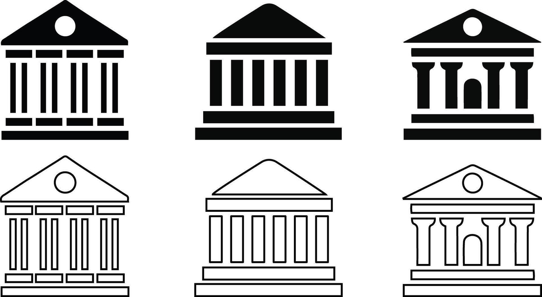 Bank and Government Building Icons Classic Architecture Silhouette and Outline. vector