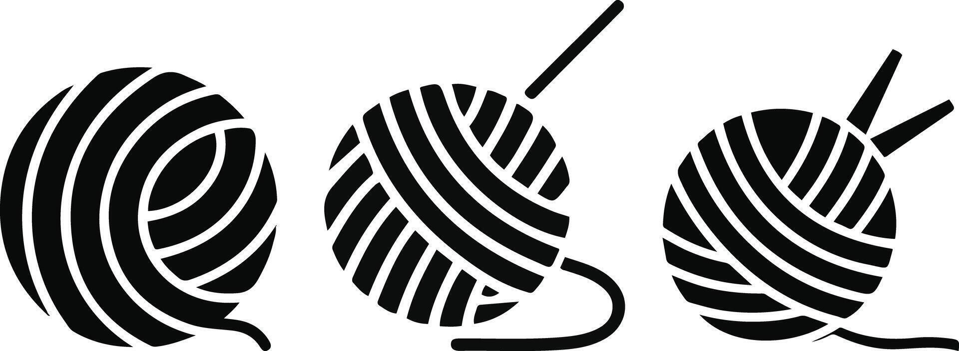 Yarn Ball Icons Set Knitting Wool with Needles Silhouette. vector