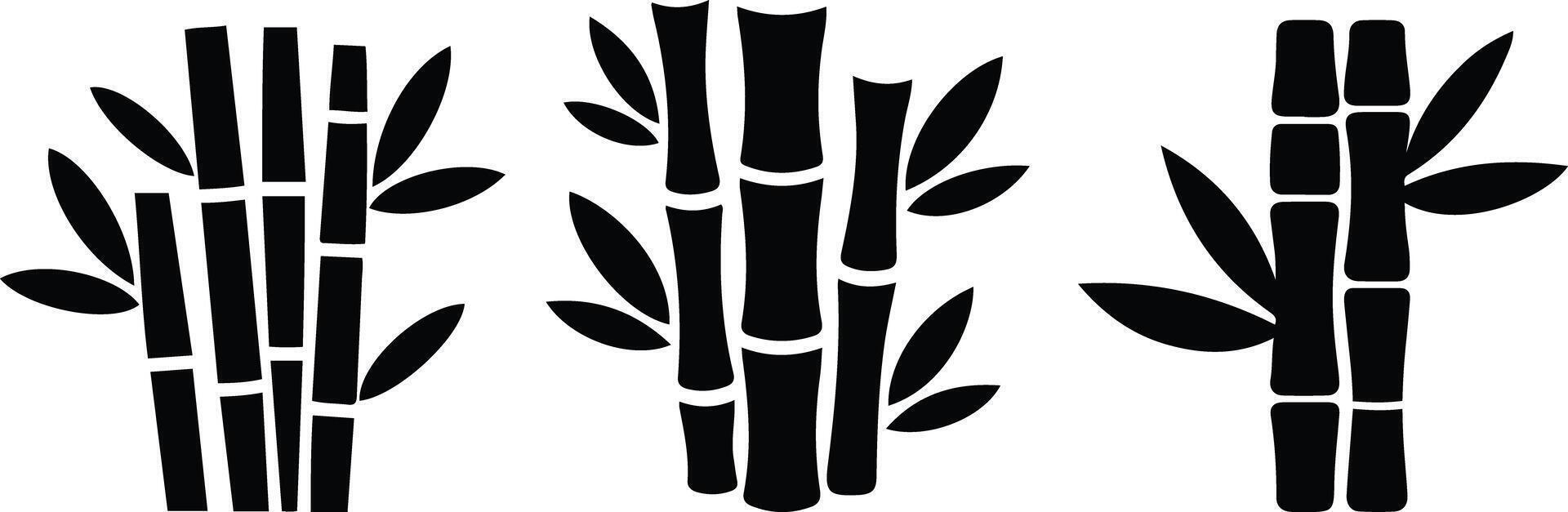 Bamboo Icons Set Bamboo Silhouette with Leaves Design. vector