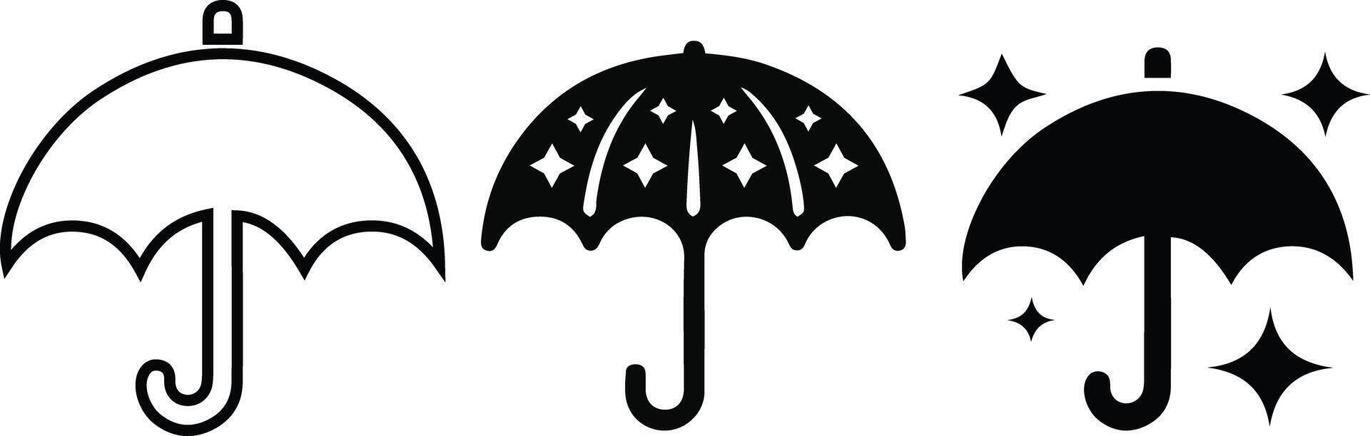 Umbrella Icons Set Umbrella Silhouette and Outline with Stars Design. vector