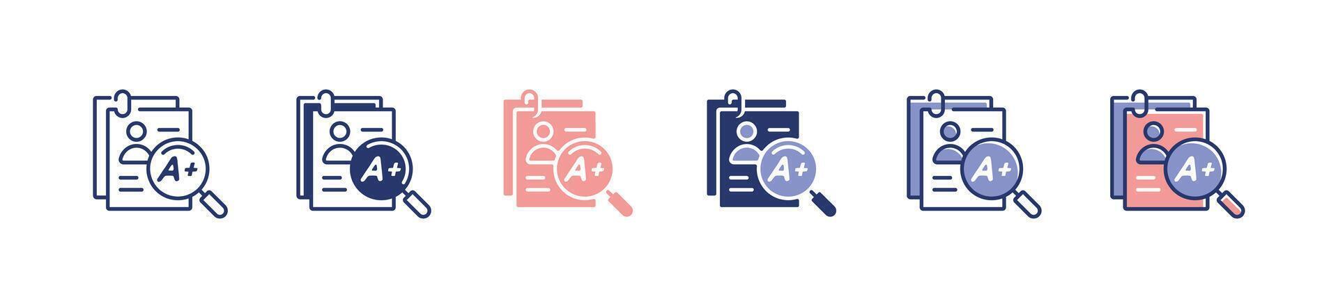 search magnifier student exam score data icon set education quiz test result grade with magnify zoom signs illustration vector